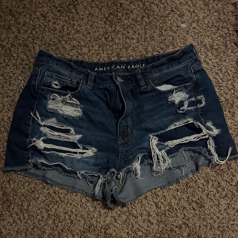 American Eagle Outfitters Ripped Dark Blue Jean Shorts